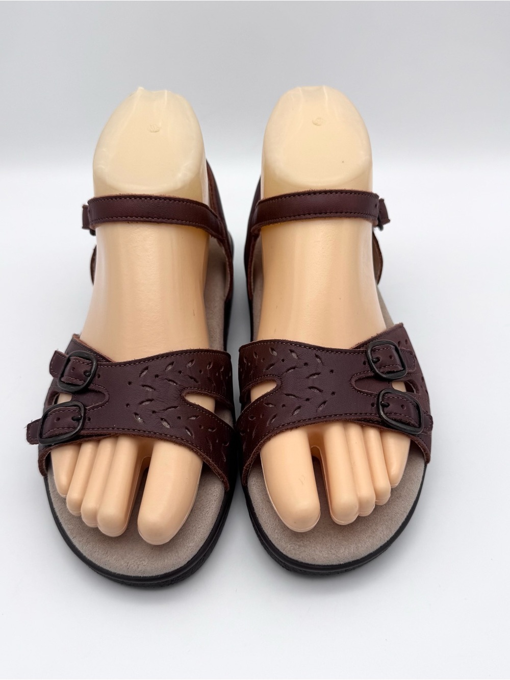 SAS Duo Brown Leather Triple Strap Slingback Sandals Women 5.5 WW Wide EUC - Picture 3 of 10